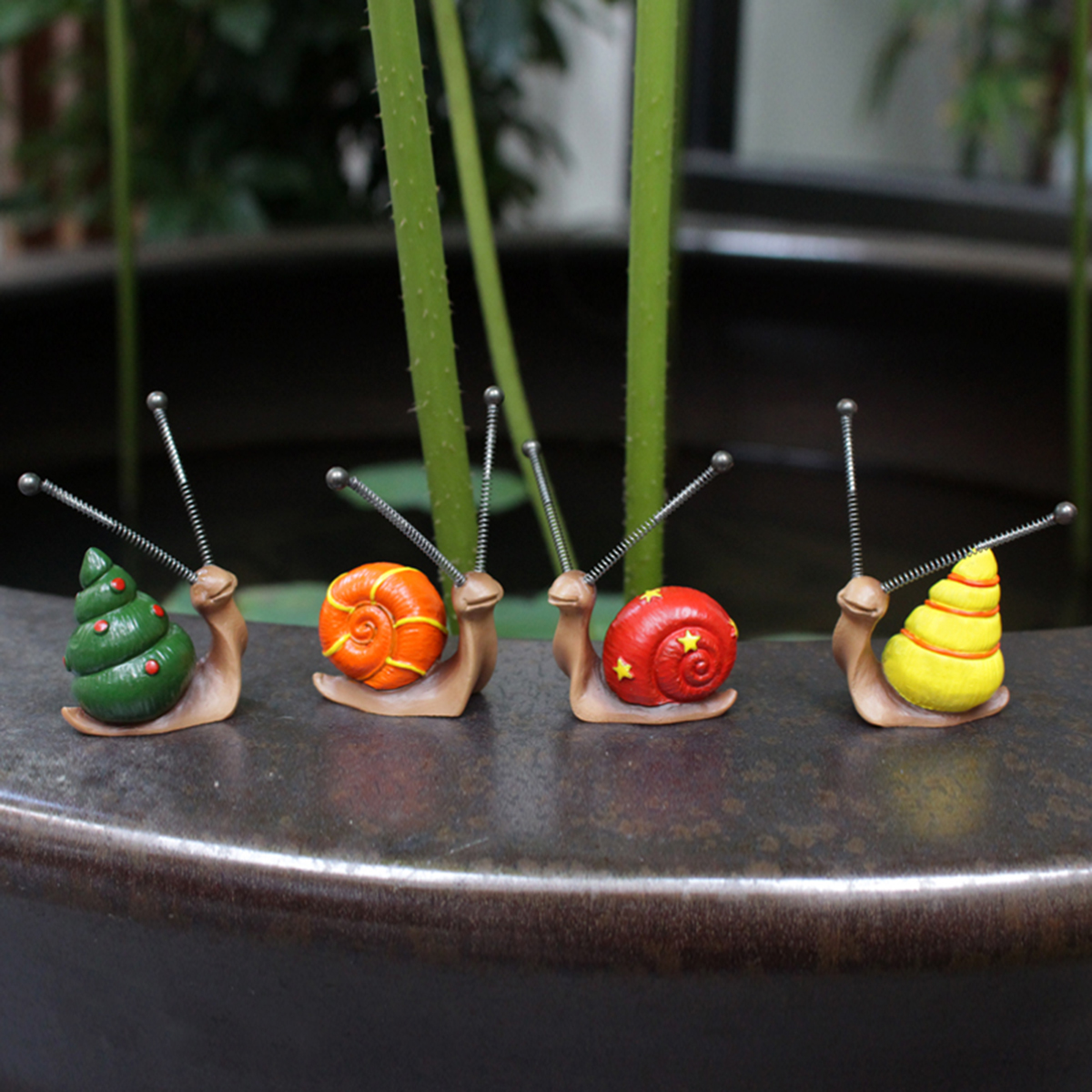 Resin Art Sculptures - 4pcs, Mini Snail Sculpture Bonsai Decorations，Garden