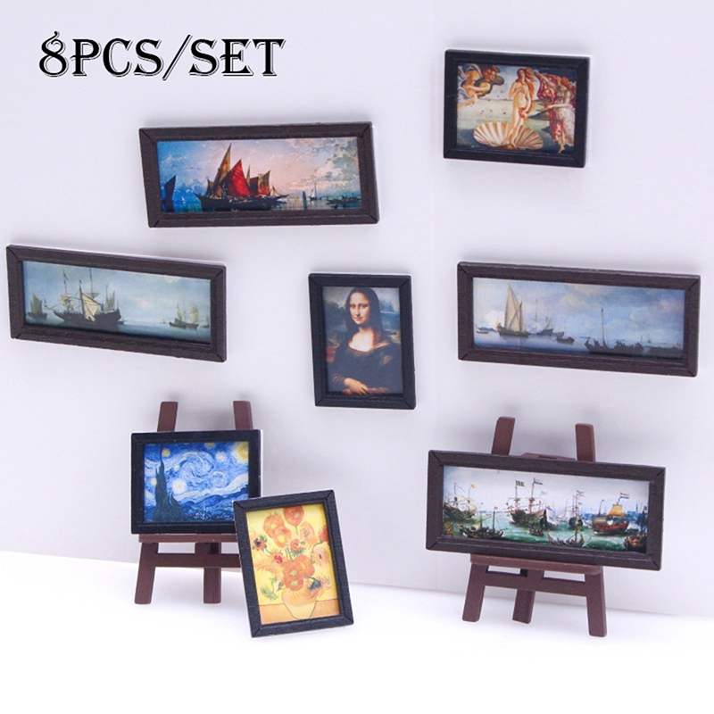 Resin Art On Wall - 8Pcs/Set 1:12 Dollhouse Miniature Vintage Oil