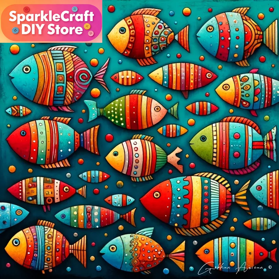 Colorful Whimsical Fish School - Resin Art On Wall recensie en prijs